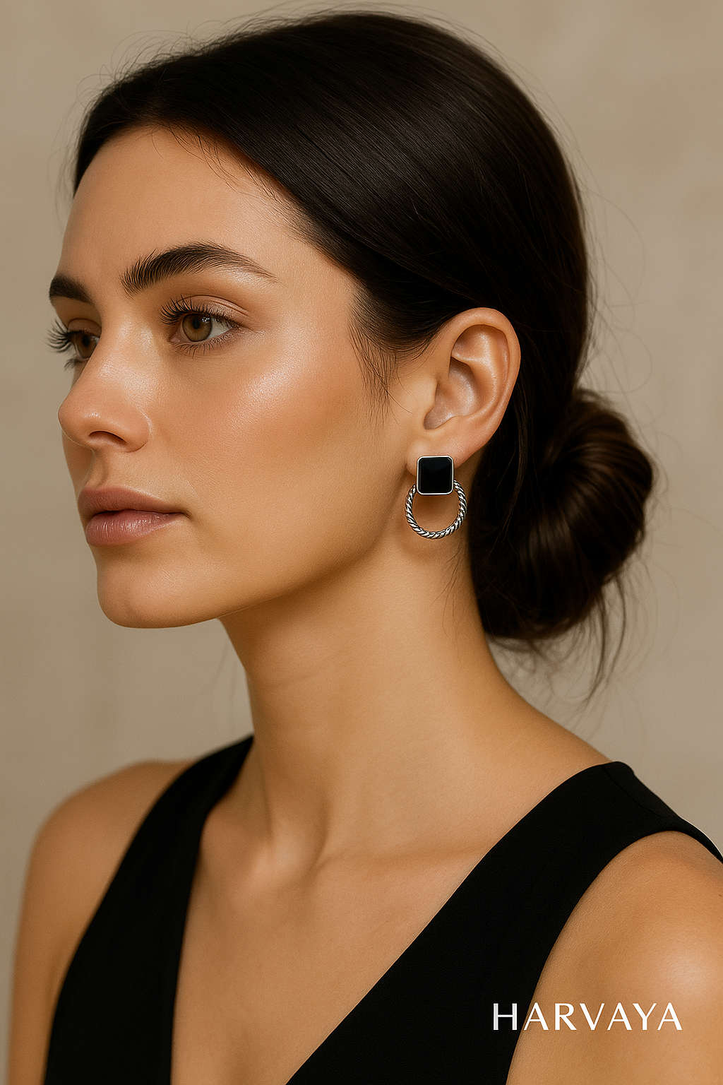 Harvaya Elegant Stone & Twisted Hoop Earrings – Set of 6 Colors (White, Red, Black, Green, Brown, Yellow)