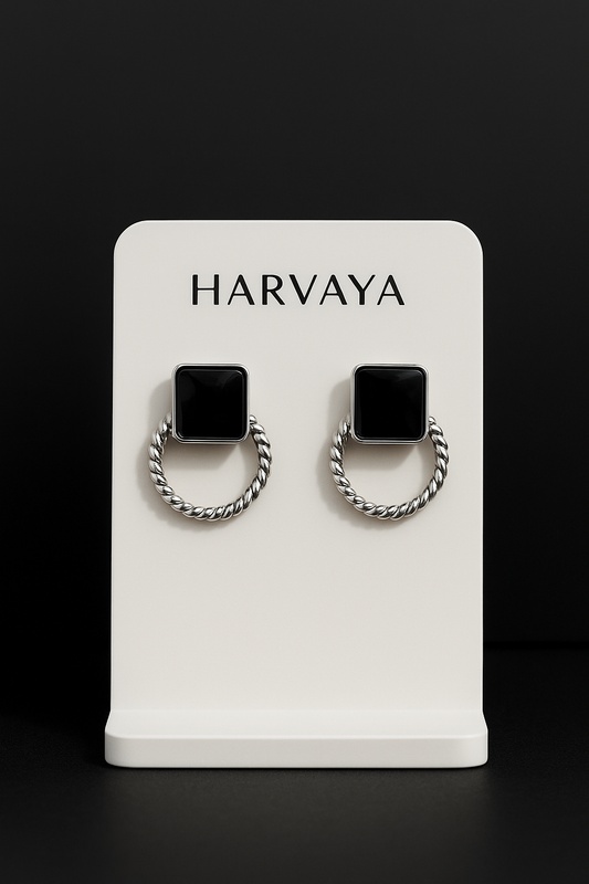 Harvaya Elegant Stone & Twisted Hoop Earrings – Set of 6 Colors (White, Red, Black, Green, Brown, Yellow)