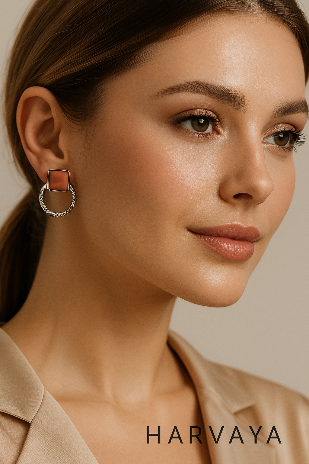 Harvaya Elegant Stone & Twisted Hoop Earrings – Set of 6 Colors (White, Red, Black, Green, Brown, Yellow)