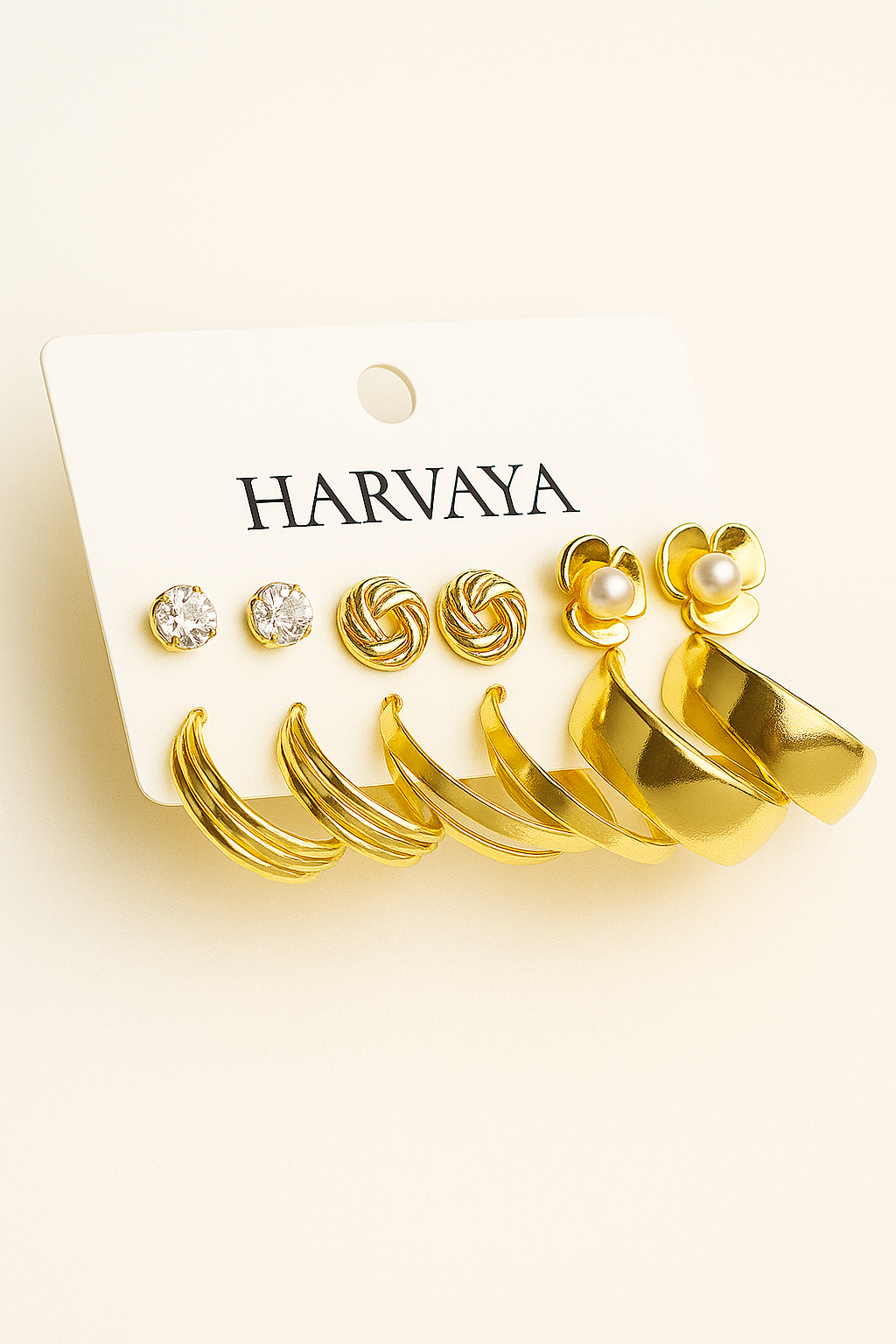 Elegant Gold-Toned 6-Pair Earring Set | Harvaya