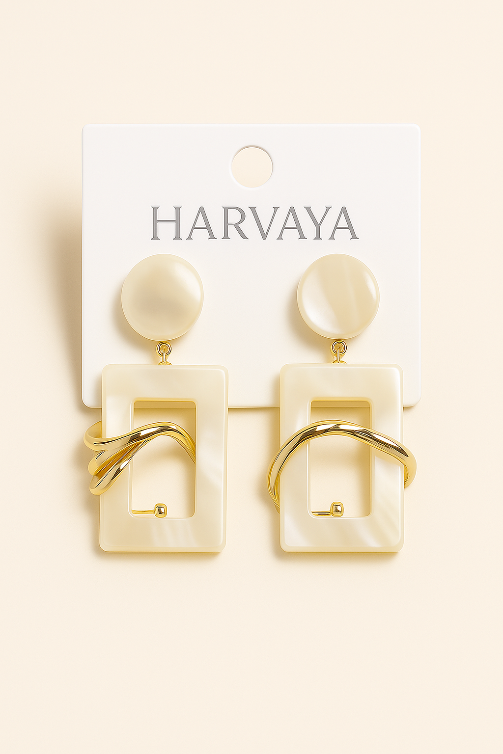 HARVAYA Elegant Pearl & Gold Rectangular Drop Earrings