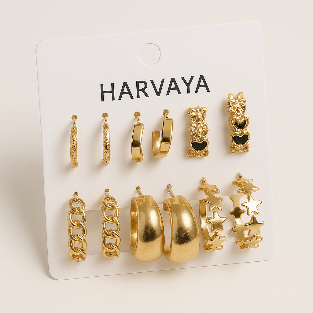 Harvaya Trendy 6-Pair Designer Hoop Earring Set – Bold & Chic