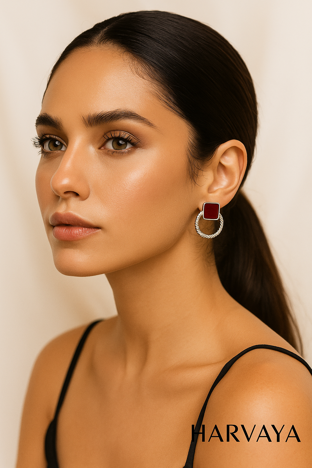 Harvaya Elegant Stone & Twisted Hoop Earrings – Set of 6 Colors (White, Red, Black, Green, Brown, Yellow)