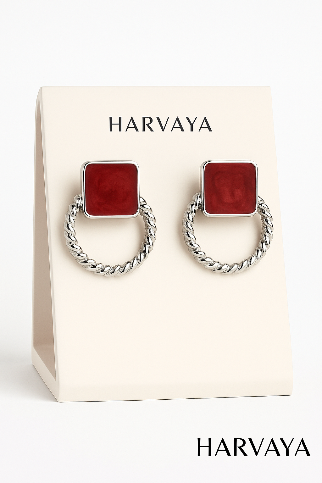 Harvaya Elegant Stone & Twisted Hoop Earrings – Set of 6 Colors (White, Red, Black, Green, Brown, Yellow)