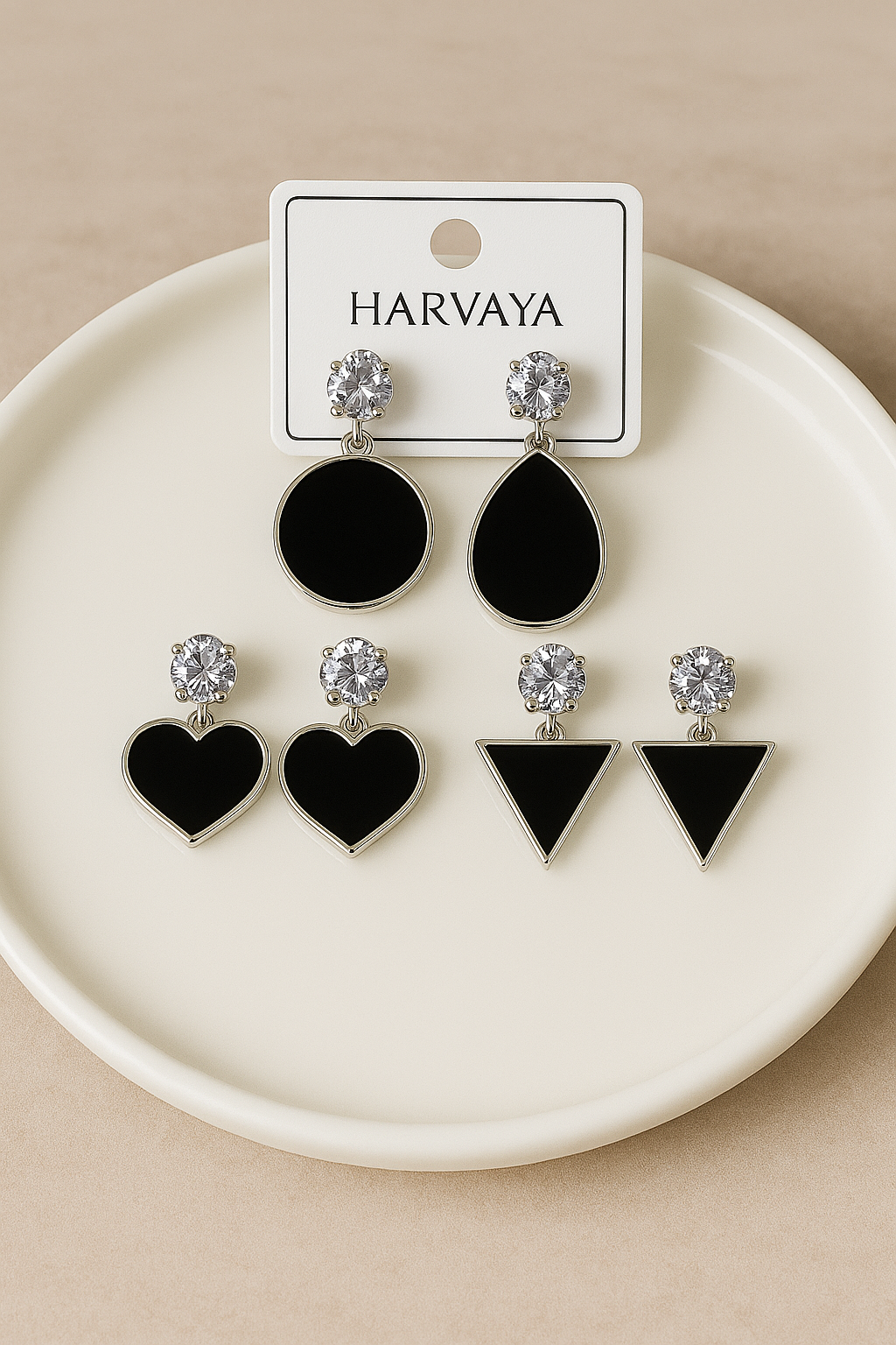 Black Gemstone Earring Combo – Set of 4 Elegant Designs
