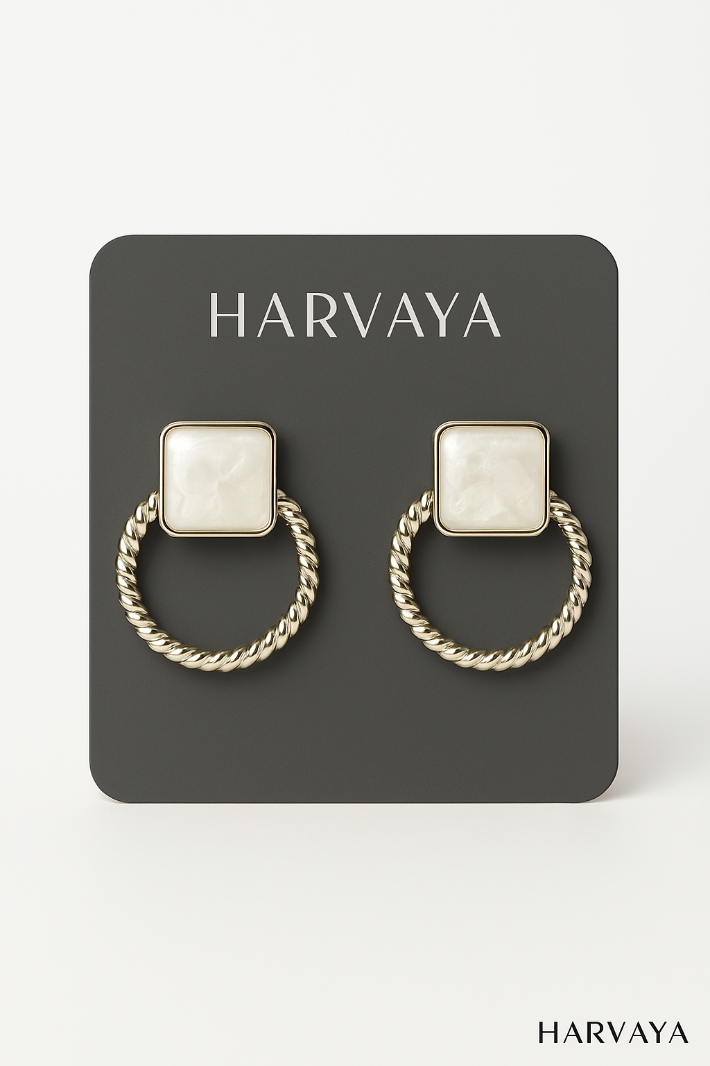 Harvaya Elegant Stone & Twisted Hoop Earrings – Set of 6 Colors (White, Red, Black, Green, Brown, Yellow)