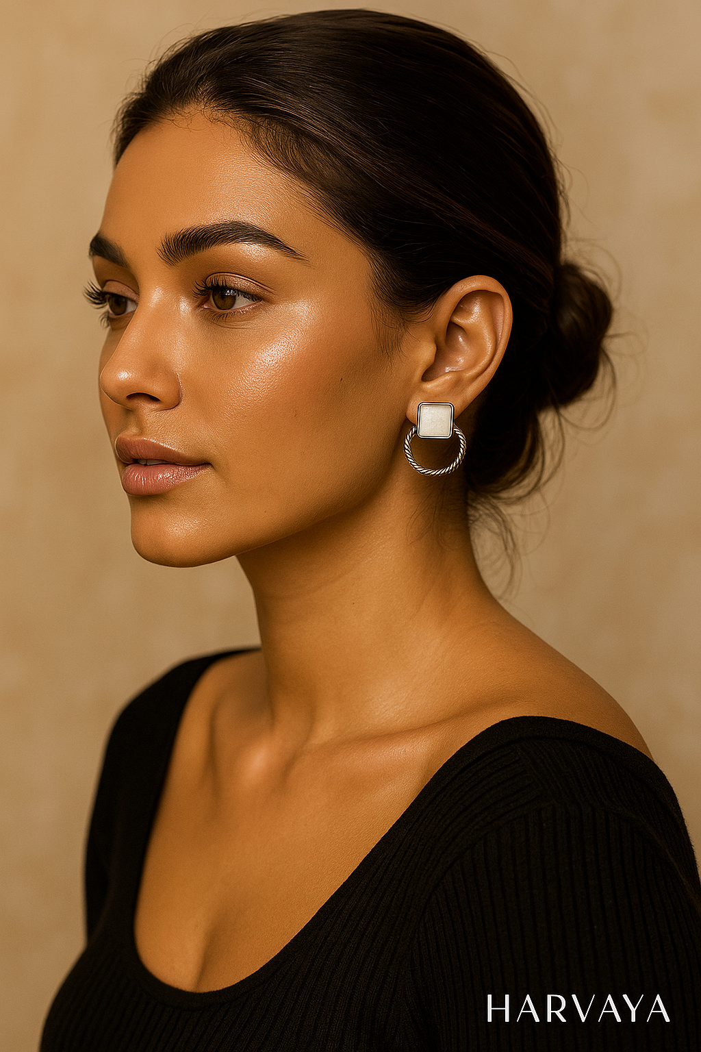Harvaya Elegant Stone & Twisted Hoop Earrings – Set of 6 Colors (White, Red, Black, Green, Brown, Yellow)