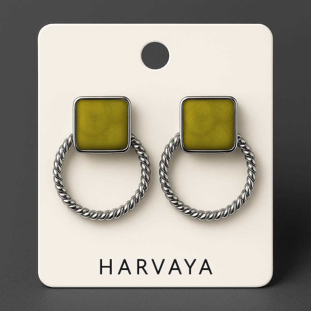 Harvaya Elegant Stone & Twisted Hoop Earrings – Set of 6 Colors (White, Red, Black, Green, Brown, Yellow)