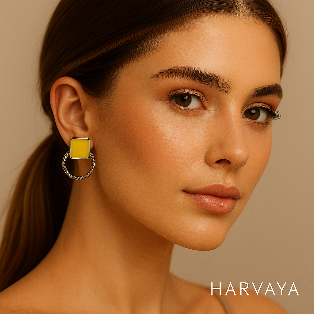 Harvaya Elegant Stone & Twisted Hoop Earrings – Set of 6 Colors (White, Red, Black, Green, Brown, Yellow)