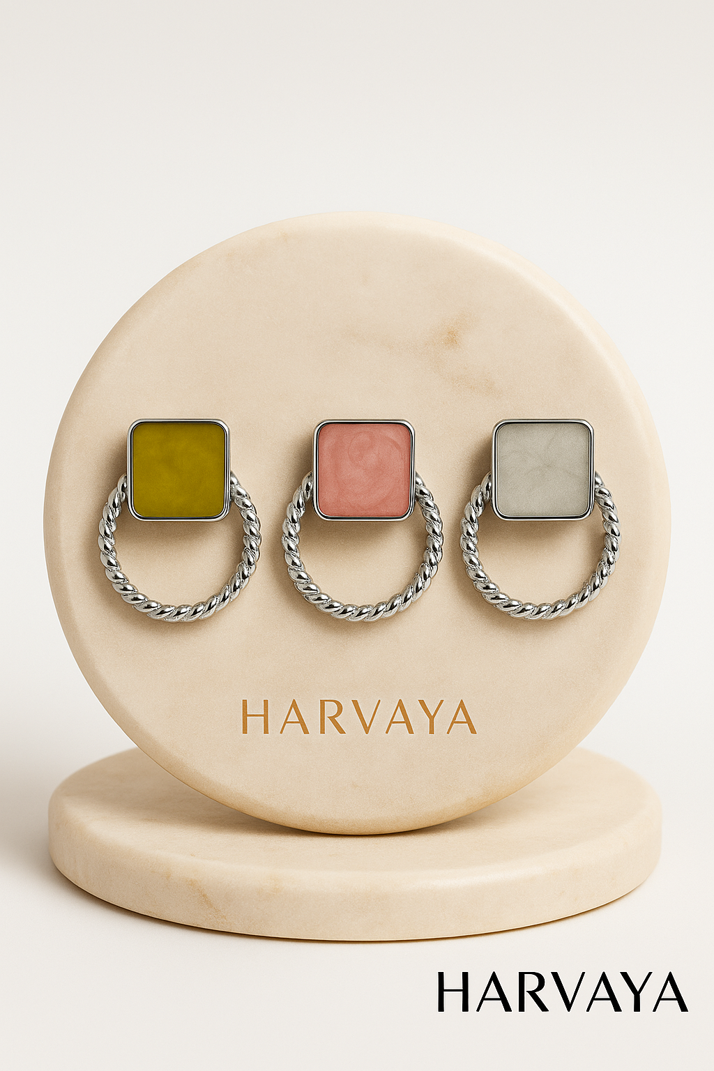 Harvaya 3-in-1 Combo: Square Stone Hoop Earrings Set – Yellow, Peach & White | Premium Designer Collection