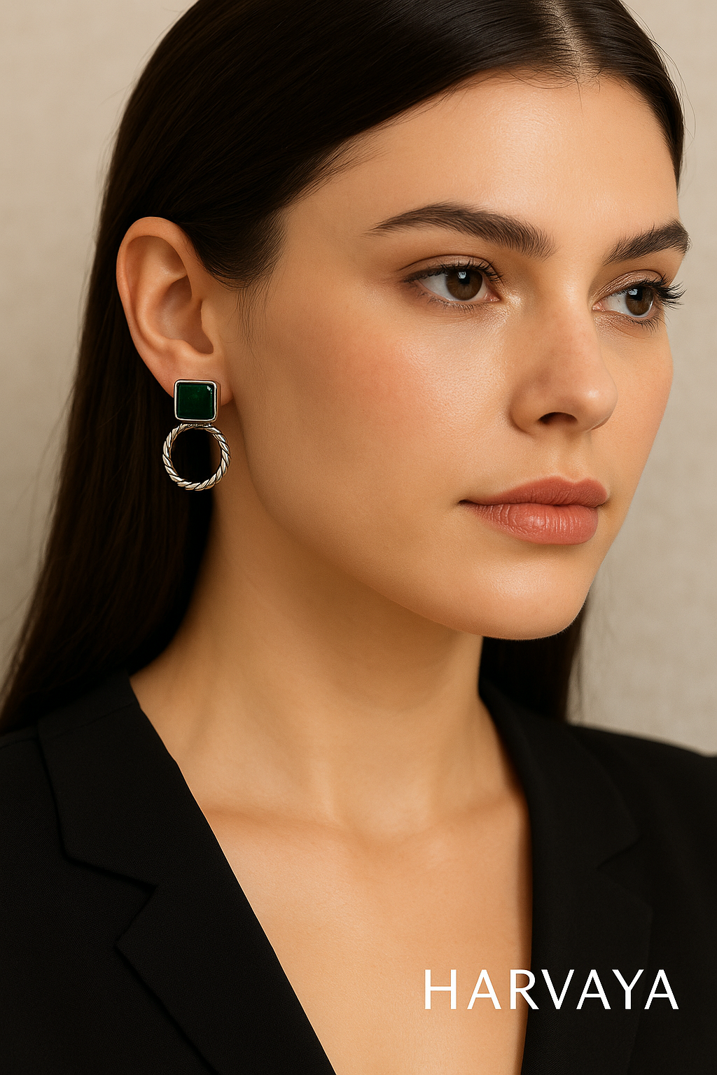 Harvaya Elegant Stone & Twisted Hoop Earrings – Set of 6 Colors (White, Red, Black, Green, Brown, Yellow)
