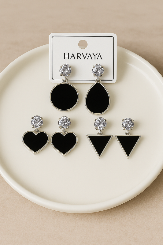 Black Gemstone Earring Combo – Set of 4 Elegant Designs